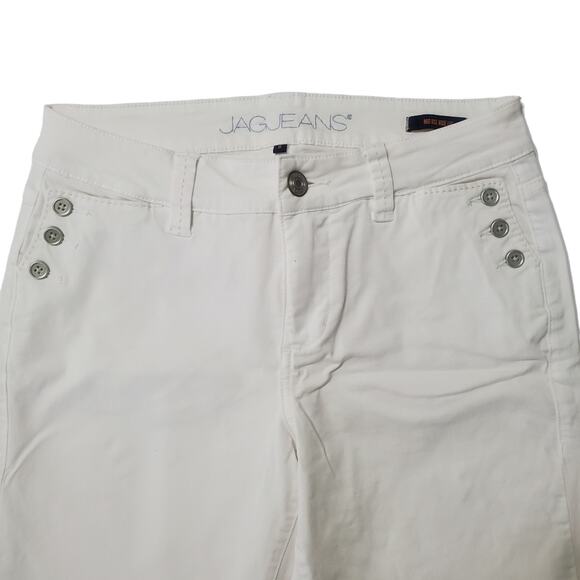 Jag Jeans Mid Rise Wide Leg Stretch Nautical Silver Buttons White Pants Jeans 8 - Picture 4 of 9